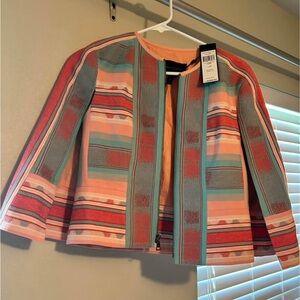 BCBG Red and Blue Cape with Tailored Fit